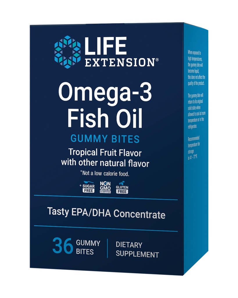 Extension de vie Omega-3 Huile de poisson Bites gommy, EPA DHA Acides gras, haute dose EPA DHA Support sous une forme délicieuse à croquer, non-OGM, sans gluten, 36 bits gommy