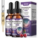 (2 Pack) Glycinat de magnésium gouttes liquides 500mg, avec vitamine B6, Ashwagandha, L - Theanine, Camomille, supplément de Glycinat de magnésium haute absorption pour le sommeil, le stress, l'humeur énergétique - Saveur de cerise