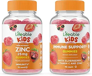 Lifeable Zinc 25mg Kids + Immune Support Kids, Gummies Bundle - Great Tasting, Vitamin Supplement, Gluten Free, GMO Free, Chewable Gummy