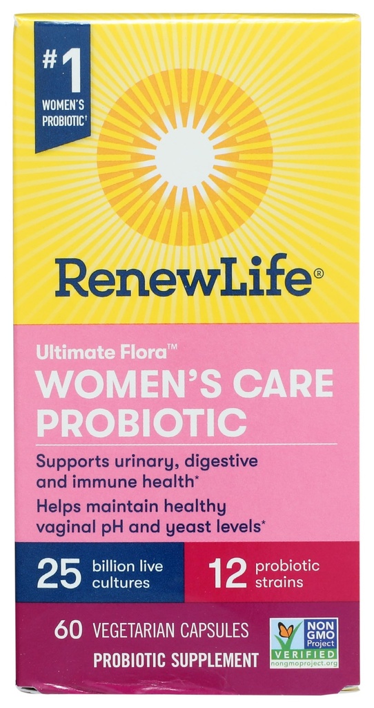 Renew Life Women's Probiotic Capsules, Ondersteunt pH-balans voor vrouwen, vaginale, urine, spijsverterings- en immuungezondheid, L. Rhamnosus GG, zuivel, soja en glutenvrije, 25 miljard CFU - 60 Ct
