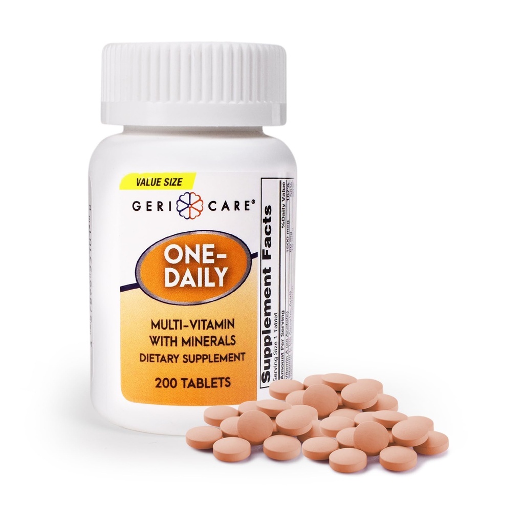GeriCare One-Daily Multivitamins with Minerals for Men & Women (200 Tablets) High-Potency Multi-Vitamin & Multimineral Dietary Supplement for Immunity, Energy| Complete Daily Nutritional Support