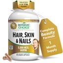 Botanische keuze Hair Skin and Nails Vitaminen - Biotine Supplement met collageen, vitamine C, & ijzer - Super Antioxidant Blend met Argan Oil & Hyaluronic Acid - 60 Liquid Capsules