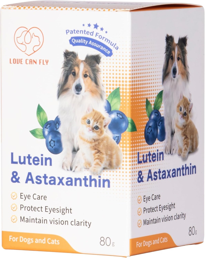 Luteïne voor honden en kattenoogsupplement Astaxanthine Alle natuurlijke Ingredient Human Grade Ondersteuning Tear Stain Immune,Lutein Bron uit de VS, Vision Health Antioxidanten- 2.8 Oz