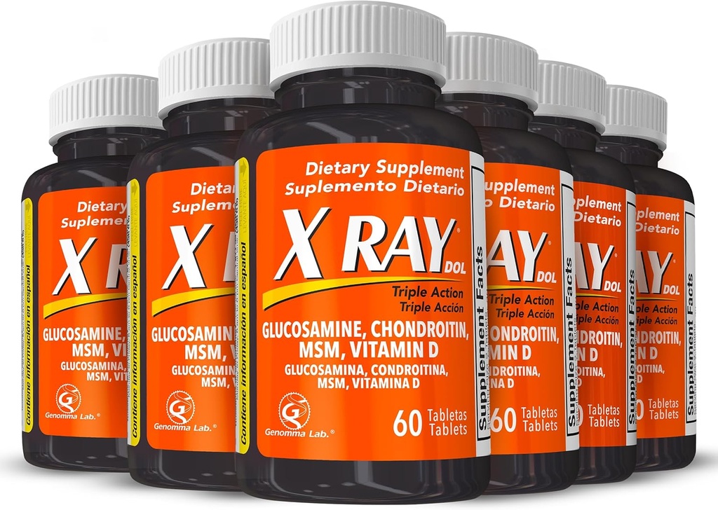 X Ray Dol Triple Action Joint Support Supplement with Glucosamine 1500mg, Chondroitin 800mg, MSM 750mg en 5X Vitamine D voor gezonde gewrichten, Bones & Cartilage - 60 Tel per fles - 6 Pack
