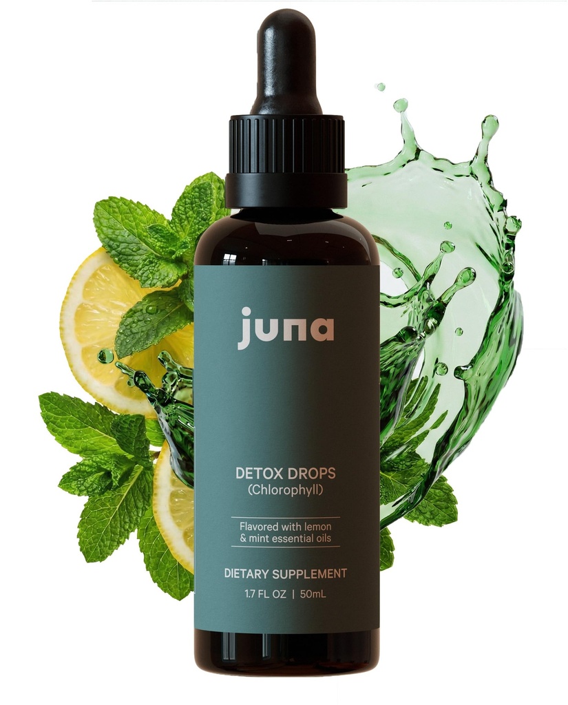 Juna Chlorofyl Liquid Drops, 3X Potency Concentratie - Detox, Debloat, Cleanse, Internal Deodorant, Energie en Cellular Support Supplement - Fresh Minty Lemon Proeve