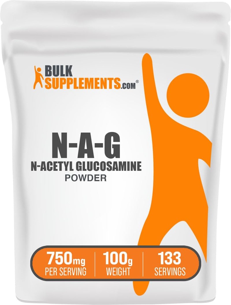 BulkSupplements.com Poudre de N-acétyl Glucosamine - Poudre de NAG, Glucosamine 750mg, Supplément nutritionnel - Sans gluten, 750mg par portion, 100g (3,5 oz) (paquet de 1)