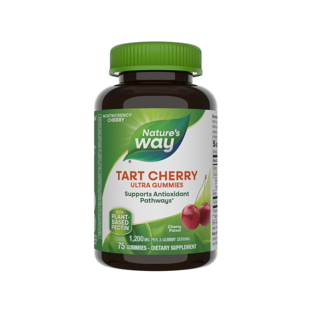 Nature's Way Tart Cherry Ultra Gummies, Antioxidant Ondersteuning van Anthocyanins*, 1.200 mg per 3-Gummy Serving, Cherry Flavored, Gluten Free, Vegetarische, 75 Telling (Verpakking mei Vary)