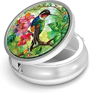 Pill Box-3 Compartiment petit étui de pilule pour la purse et la poche Mini porte-pilules métalliques Conteneur de pilule de voyage pour tenir des suppléments de vitamines sans BPA (Cummingbird)