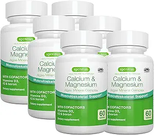 Igennus Algenus Calcium & Magnesium Supplement, Plant Based, High Absorptie, K2 & D3, Non-GMO Red Algen Mineral Complex for Bone & Teeth Support, for Women and Men, with Boron, Vegan, 6 x 60 Tablets