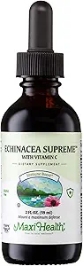 Maxi Health - Organic Echinacea Supreme Liquid Extract with Vitamine C - Immune Support Supplement Echinacea Drops - 1000mg Echinacea Root & Whole Plant Herb Extract - 2 Fl Oz Immune Booster Bottle