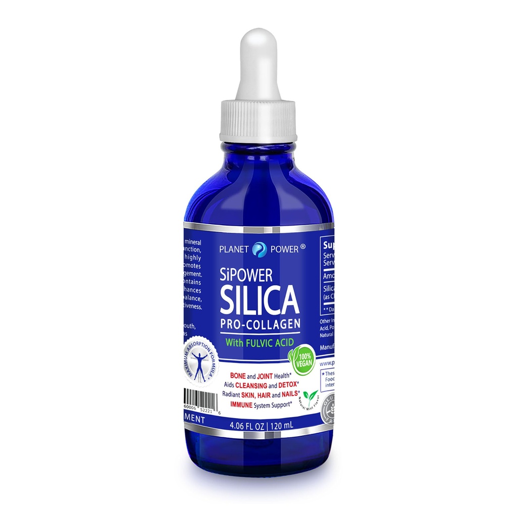 SiPower Silica Vegan Collageen, supplement Drops-Liquid Mineral Orthosilic Acid (CH-OSA) + Fulvic Acid. Natuurlijke Collageen Booster voor gewrichten, botten, haar, huid, nagels, Immune & Digestieve Gezondheid-4oz