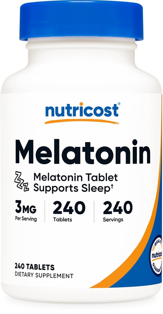 Nutricost Melatonine 3mg, 240 comprimés - 3mg par portion, sans OGM, sans gluten