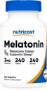 Nutricost Melatonine 3mg, 240 comprimés - 3mg par portion, sans OGM, sans gluten