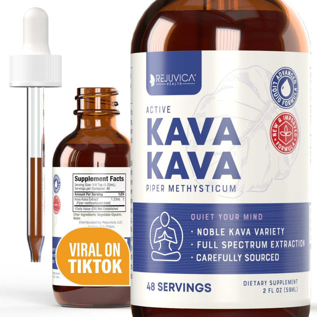 Rejuvica Health Kava Kava Root Extract Supplement - Active Kava Kava - Potent Relaxation & Calm - Liquid Extract - Piper Methysticum - Noble Variety - Natuurlijk voorkomende Kavalactonen - 48 Servers