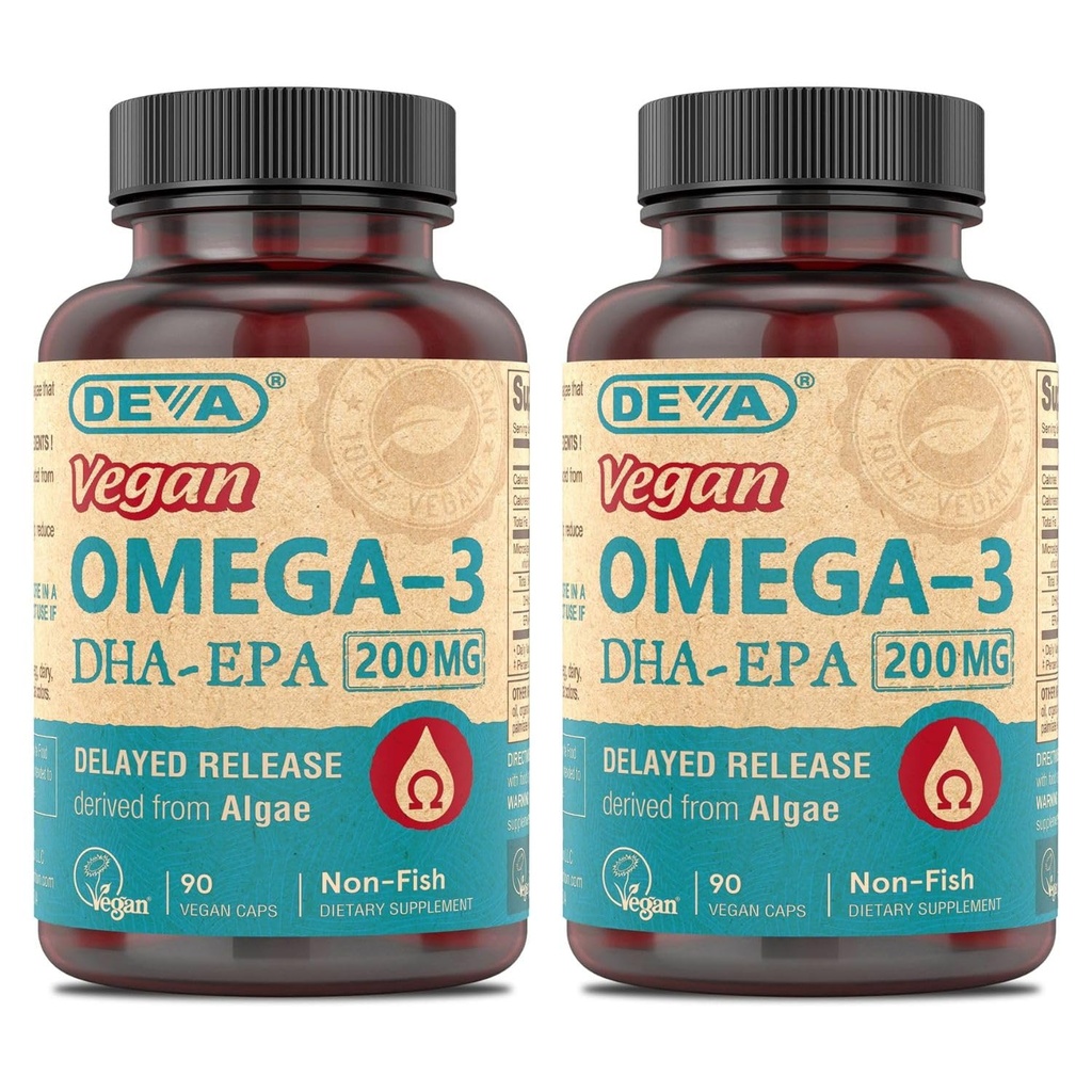 DEVA Vegan Omega-3 DHA-EPA, from Micro Algae, Delayed Release, 90 Vegan Capsules (Pack of 2)