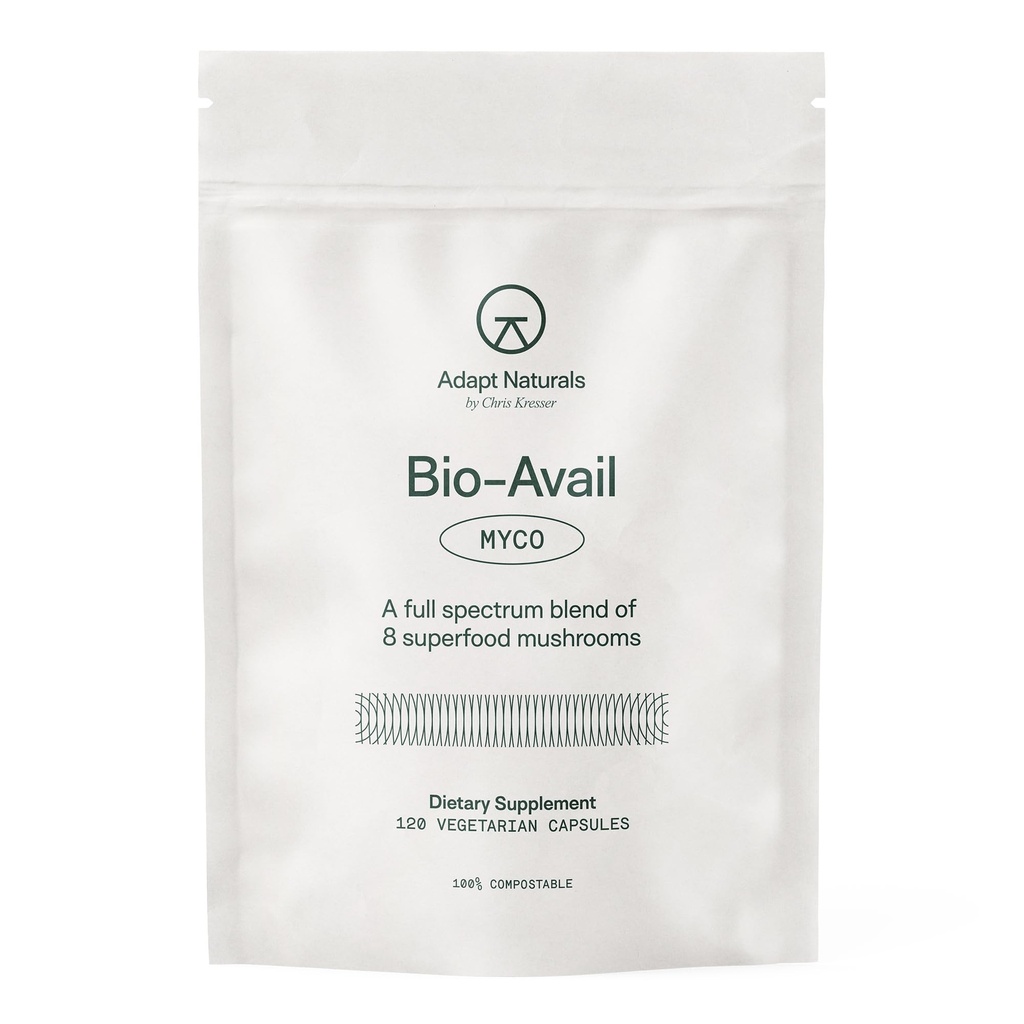 Adapt Naturals Bio-Avail Myco - 8-in-1 Bio available Mushroom Supplement Mushroom Complex - Chaga, Cordyceps, Reishi, Lions Mane - Bloeddruk, Geheugen, Immune - 120 Capsules