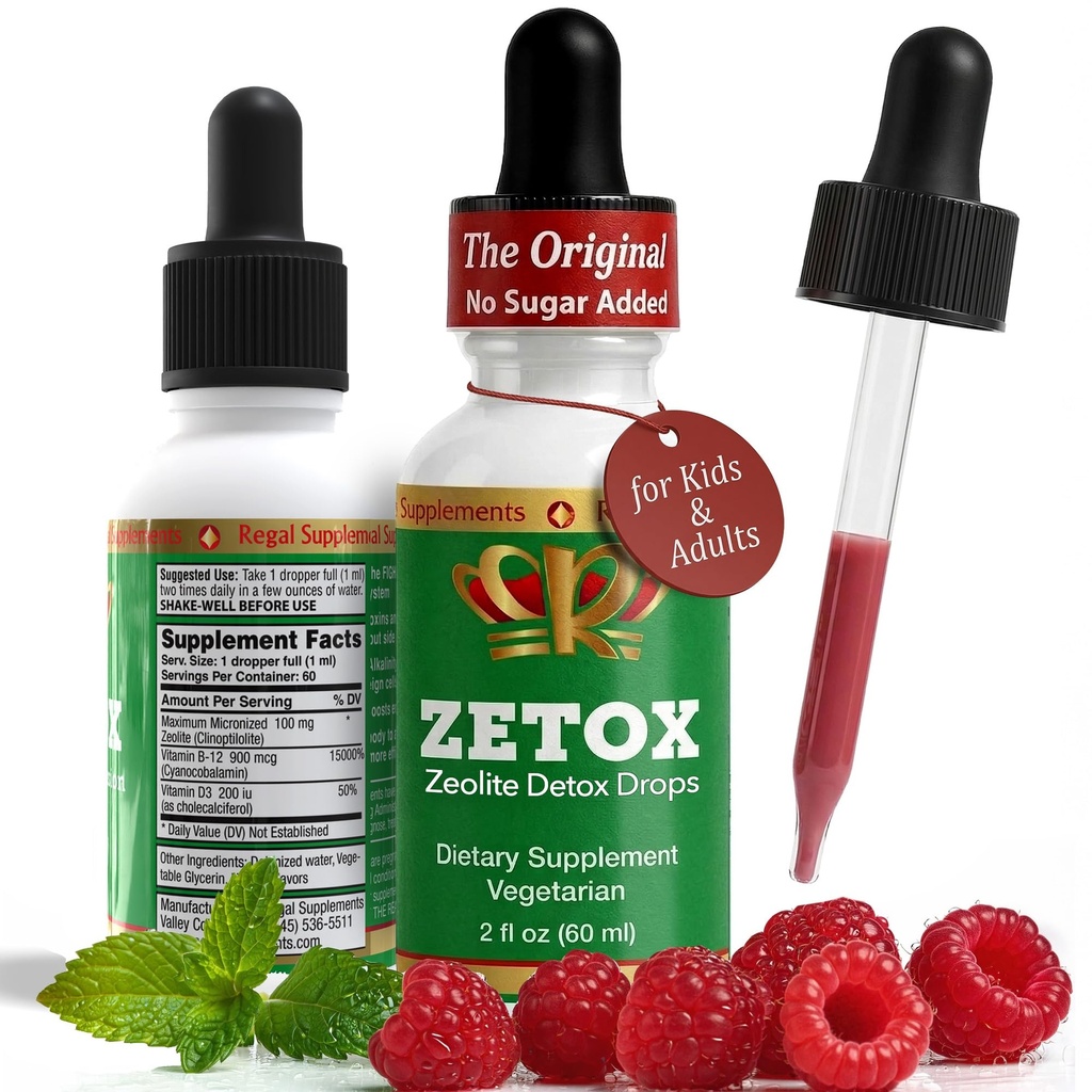 Détox zéolite pour les enfants et les adultes Enhanced with Methyl Vitamine B12 and D3-D Prime Grade Liquid Clinoptilolite Zeolite Drops.