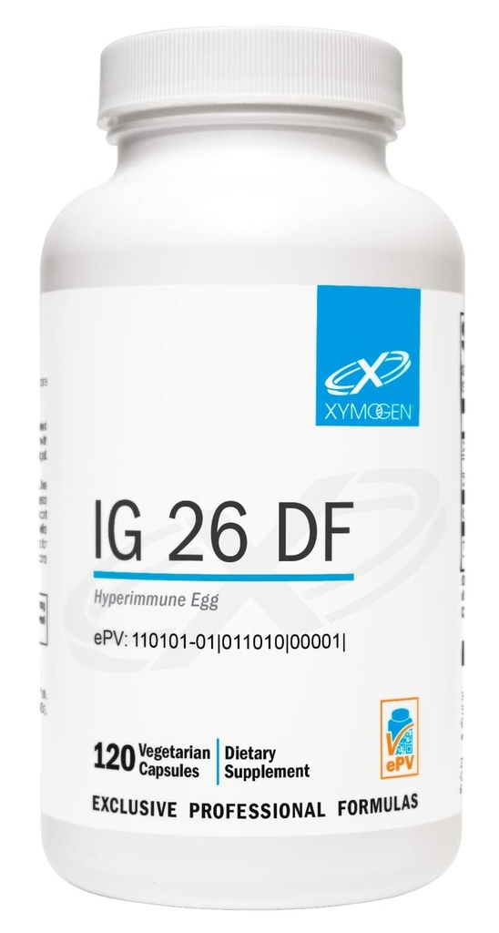 XYMOGEN IG 26 - Immunoglobulinesupplement met IgY Max - Dairy-Free Colostrum Alternatieve afgeleid van hyperimmuunei - Cytokine Balance & Immune Support - Voormalig IG 26 DF (120 capsules)