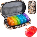 Serfeymi Weekly Travel Pill Organizer 2 keer Een dag AM PM Geupgraded Regenboog Pill Box 7 dag met Portable Zipper PU leren pil Case, Medicine Organizer voor pillen, Vitaminen, Visolie - Bruin 02