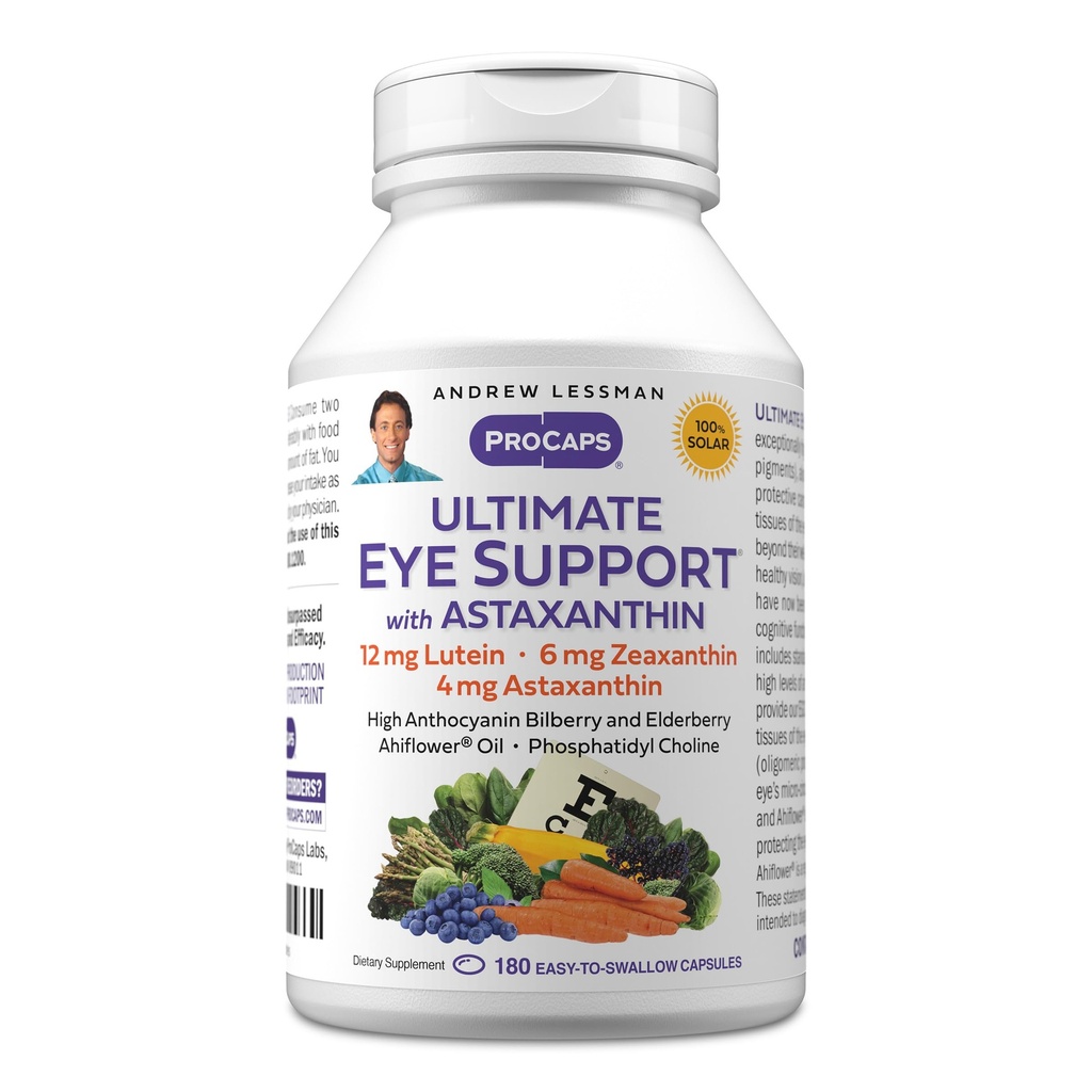 ANDREW LESSMAN Ultimate Eye Support met Astaxanthine 180 Softgels - 12mg Luteïne, 6mg Zeaxanthine, 4mg Astaxanthine, Blauwe bosbessen. Belangrijke voedingsstoffen om Eye Health te ondersteunen, Gezonde visie te bevorderen. Geen additieven