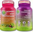supplementen STUDIO Uitgebreide Wellness & Bone Health Bundle - Women's Daily Multivitamine with Iron + Plant Based Calcium, Magnesium, Zink, D3, K2 & Turmeric - Vegan, Non-GMO, Clean Ingredients