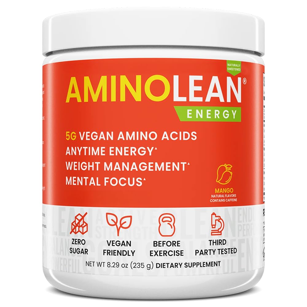 RSP NUTRITION Aminolean Natural Pre Workout Powder, Sucralose Free Amino Energy zonder kunstmatige kleurstoffen, Vegan BCAA's en gewichtsbeheer, Mango, 25 Serv