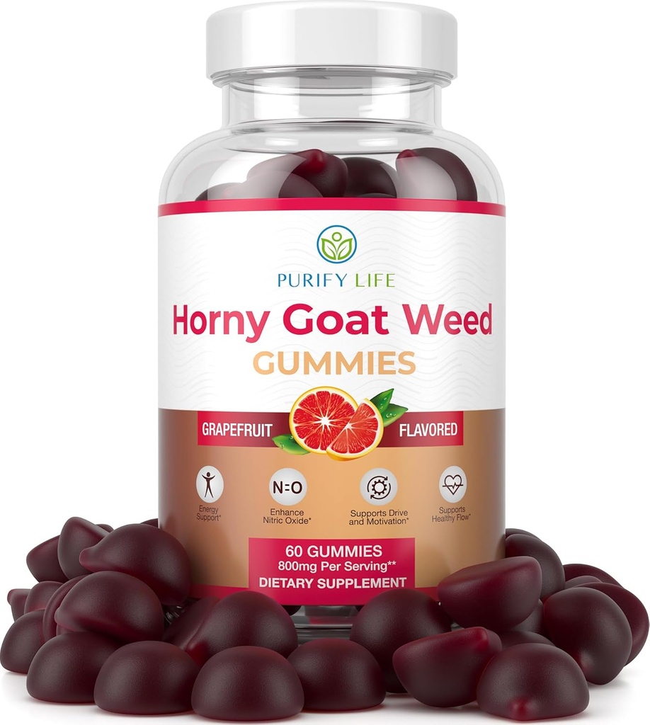 Krachtige geile geit onkruid voor mannen en vrouwen (Max Potency Chews 800mg), geile geit onkruid extract Gummies voor energiebeheer, prestaties en uithoudingsvermogen - Veganistisch, Glutenvrije, natuurlijke Grapefruit smaak