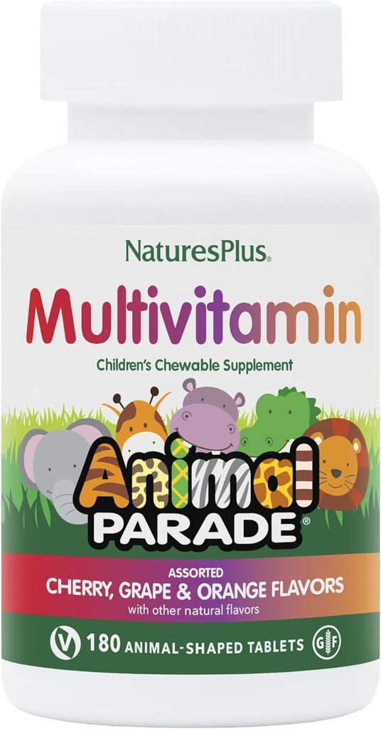 NaturesPlus Dierenparade Kinderen Kauwbare Multivitamine - 180 Animal-Shaped tabletten, Verpakking van 3 - Natuurlijke Assorted Smaken - Veganistisch, Glutenvrij - 270 Totaal porties