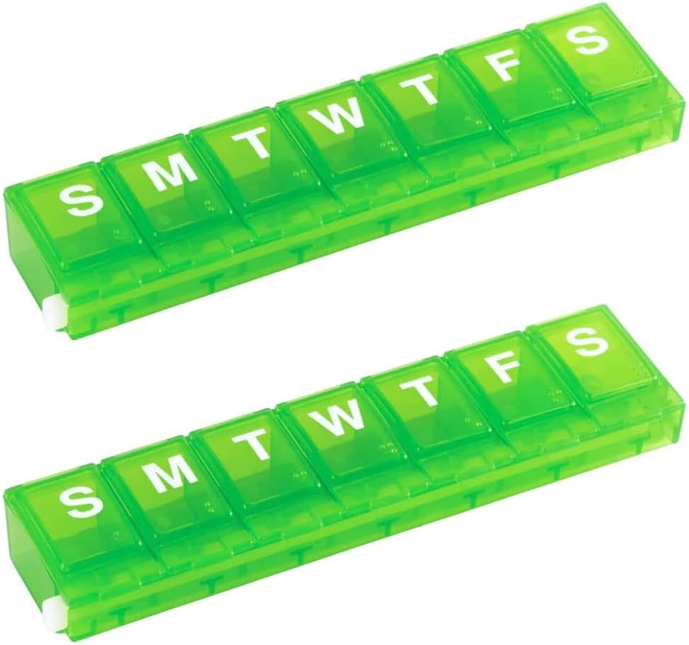 EZY DOSE Weekly (7-Dag) Pillen Organisator, Medicine Case, Vitamine Planner Box, Small Locking Compartments Veilige Prescription Medicatie en voorkomen dat morsen, Kleuren mei Vary (Kleine vergrendeling - 2 Pack)