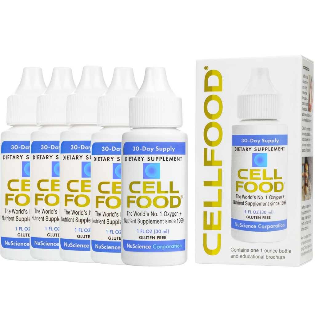 Cellfood Oxygen Boost - 1 fl oz, 5 Pack - Liquid Oxygen Supplement for Lymphatic Drainage, Altitude Disease, Jet Lag, Moeheid, Hoofdpijn, Hangovers & Energy - Glutenvrij, Cert. Kosher