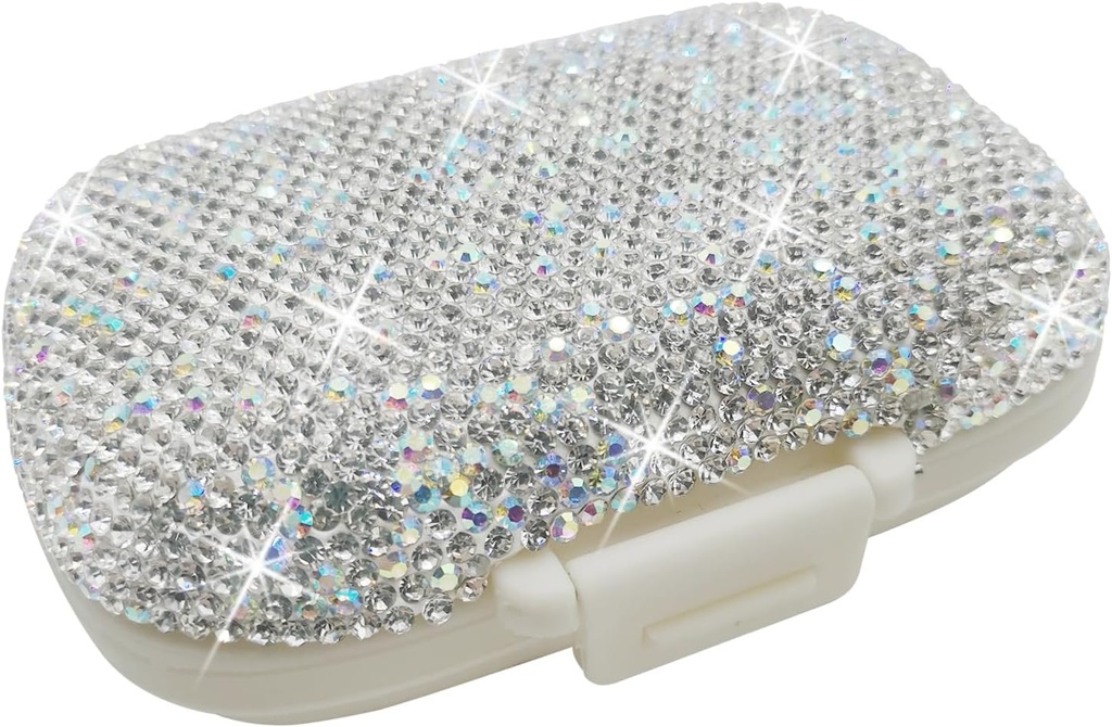 Bling Pill Case for Purse Medicine Vitamine Container Holder Pocket Pill Case Round Medicine Organizer for Vitamine/Pish Oils/Supplement Travel Medicine Kit (8 Compartiment Silver)