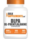 BulkSupplements.com DL-Fenylalanine Capsules - DLPA Capsules, DL-Fenylalanine 500mg - DLPA Supplementen, Aminozuur Supplement - Glutenvrij, 1 Capsule per portie, 180 Capsules