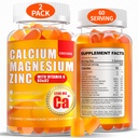 Calcium Magnesium Gummies voor vrouwen Mannen: 1200mg Calcium citraat Zink Gummy met vitamine C D3 K2 - Vegan Sugar Free Kauwbare Hoge Absorptie Enegy Immune Ondersteuning Supplement(120Count)