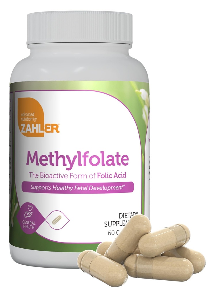 Zahler Methylfolaat - Ondersteunt gezonde foetusontwikkeling en genetische gezondheid - Gemethyleerd foliumzuur uit 1000 mcg DFE L-methylfolaat - Kosher Non-GMO Methylfolaatsupplement voor vrouwen (60 capsules)