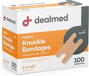 Dealed Stof Knokkel Flexibele Kleefbandages 100 Count (1 Pack) Bandages with Non-Stick Pad, Latex Free, Wound Care for EHBO Kit, 1 1/2" x 3"