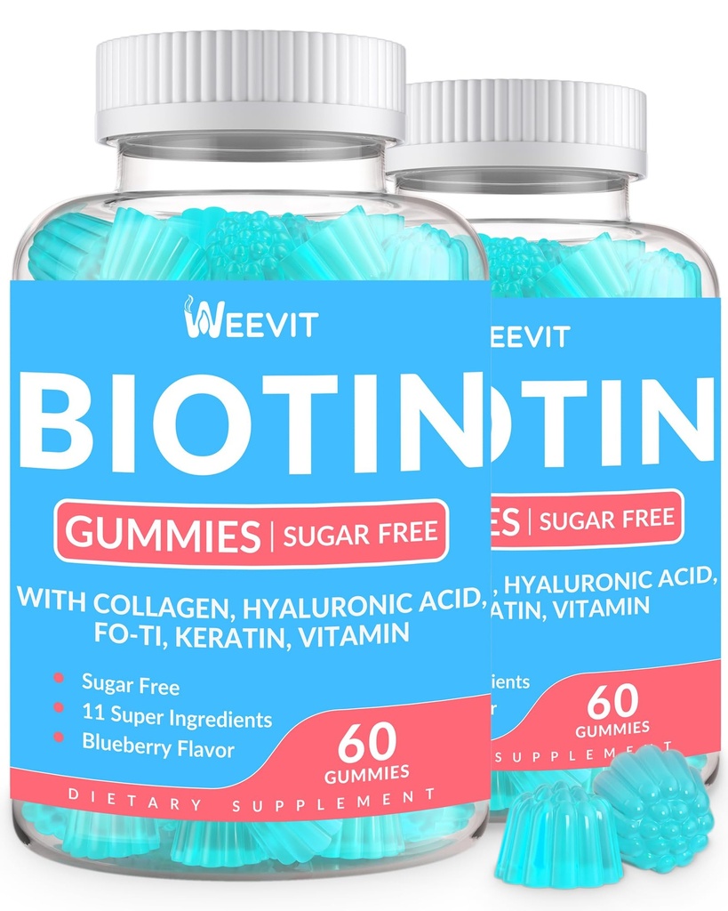 Sugar-Free Biotin Gummies, Biotin en Collageen Gummies met Keratine, Hyaluronic Acid voor vrouwen & Mannen Haargroei, Glowing Skin & Strong Nails 