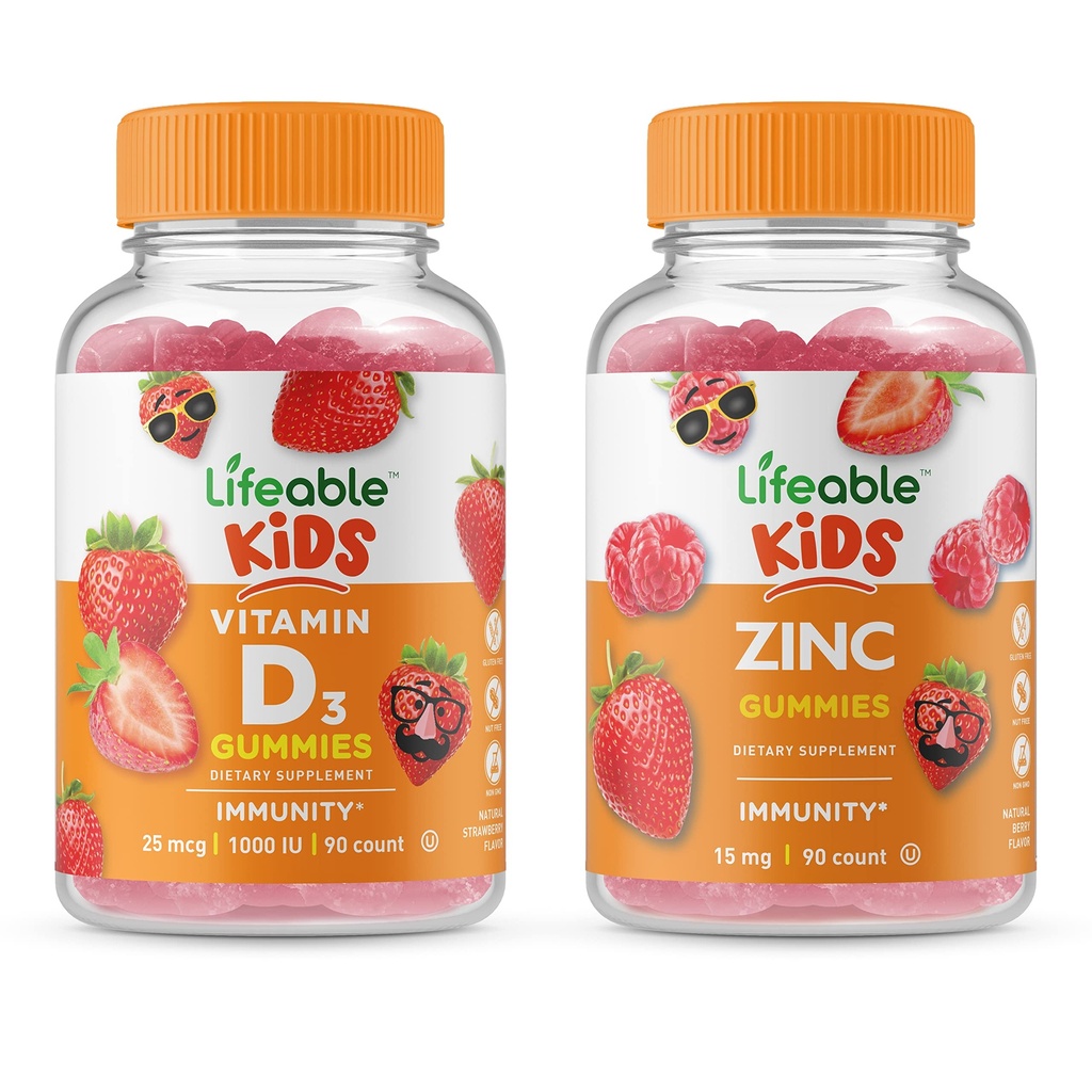 Levensvatbare Vitamine D Kids + Zink Kids, Gummies Bundle - Grote Proeverij, Vitamine Supplement, Glutenvrij, GGO-vrij, Kauwgom