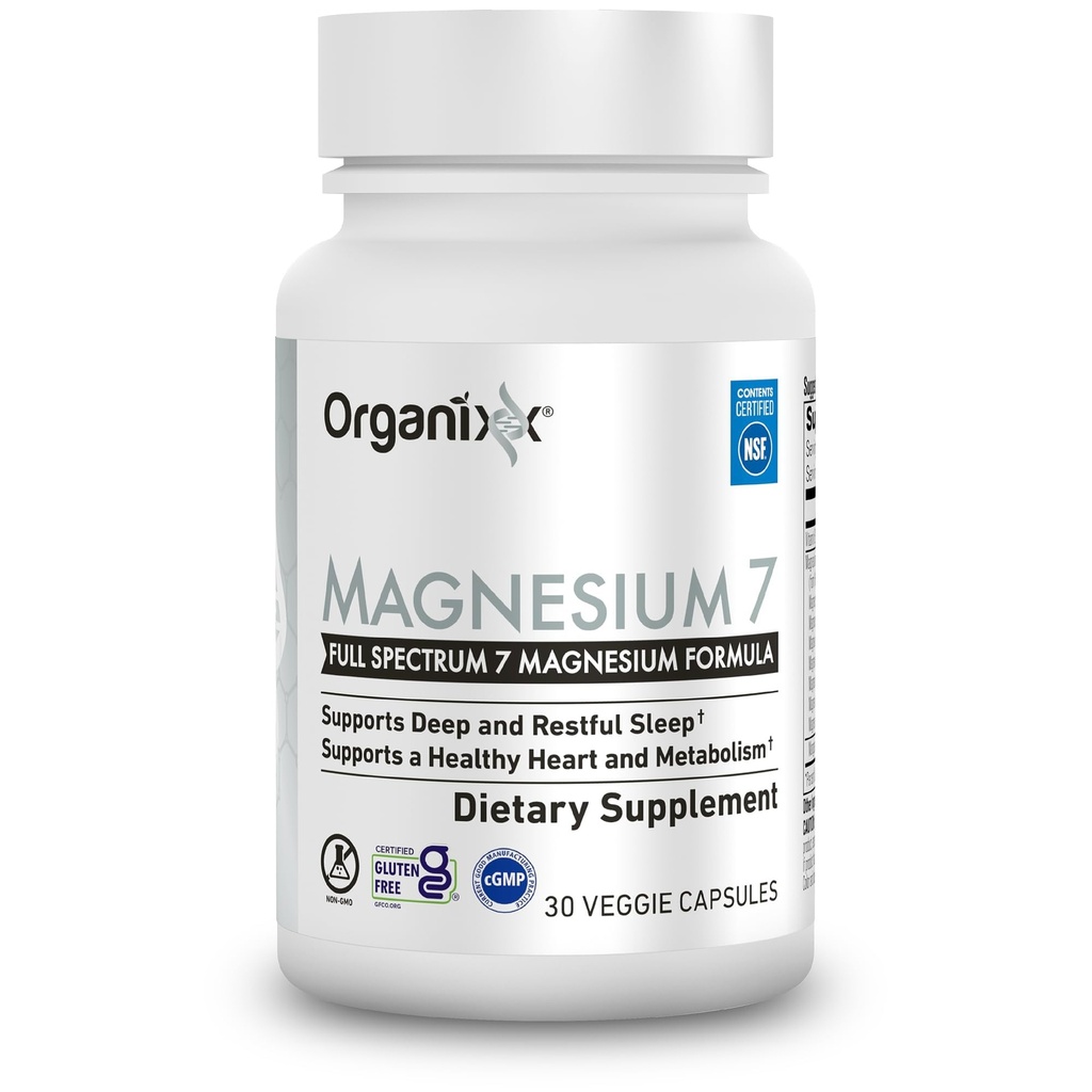Organixx Magnesium Supplement, Natural Magnesium Capsules for Sleep Support, Muscle Recovery, with Vitamin B6 and Mangaan Citraat and Glycinate, High Absorptie, Vegan, Non GMO (30 Tel.)
