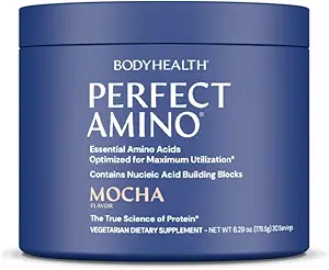 BodyHealth PerfectAmino Powder - BCAA and EAA Powder for Pre and Post Workout - Amino Acid Energy Drink for Men and Women to Support Lean Muscle and Recovery - Mocha - 30 Servings