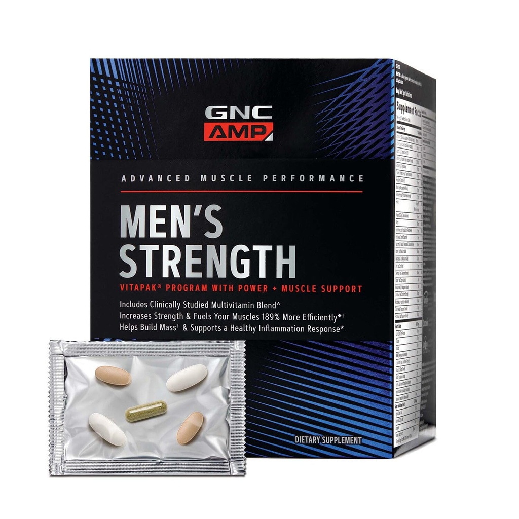 GNC AMP Hommes Strength Vitapak Programme, 3 produits en 1 paquet, Absorbable Créatine, Mass Building, Muscles de puissance, Primeurs anabolisants, Testostérone Boost, Ingrédients éprouvés, Multivitamine, 30 jours d'approvisionnement