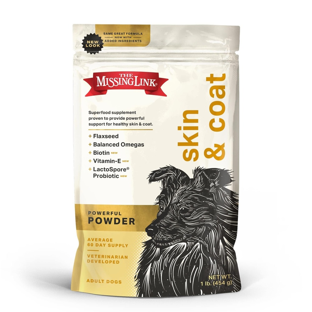 The Missing Link Skin & Coat + Probiotica Supplement 1lb Bag - Krachtige Superfood Powder voor honden Ondersteunt gezonde huid en glanzende jas, bevordert de haargroei