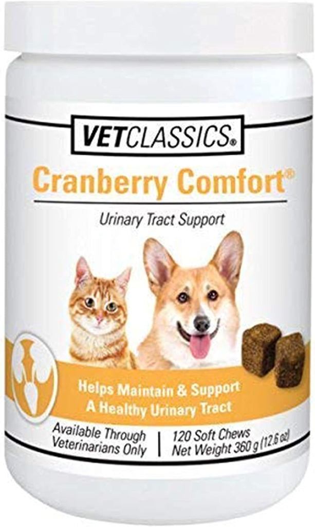 Vet Classics Cranberry Comfort Supplément pour animaux de compagnie pour chiens, chats – Maintien de la santé des chiens, contrôle des chiens de chasse – Suppléments pour animaux de compagnie pour incontinence – 120 Chews doux