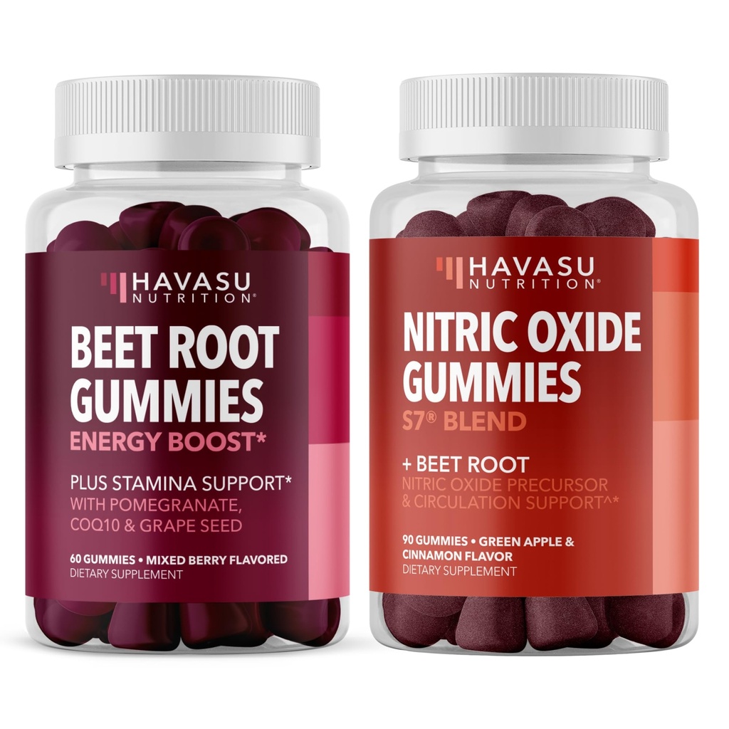 HAVASU NUTRITION Nitric Oxide Gummies with L-Arginine and Beet Root (1 maand supply) & Beetwortel Gummies with COQ10 & Granaatappel (1 maand supply)