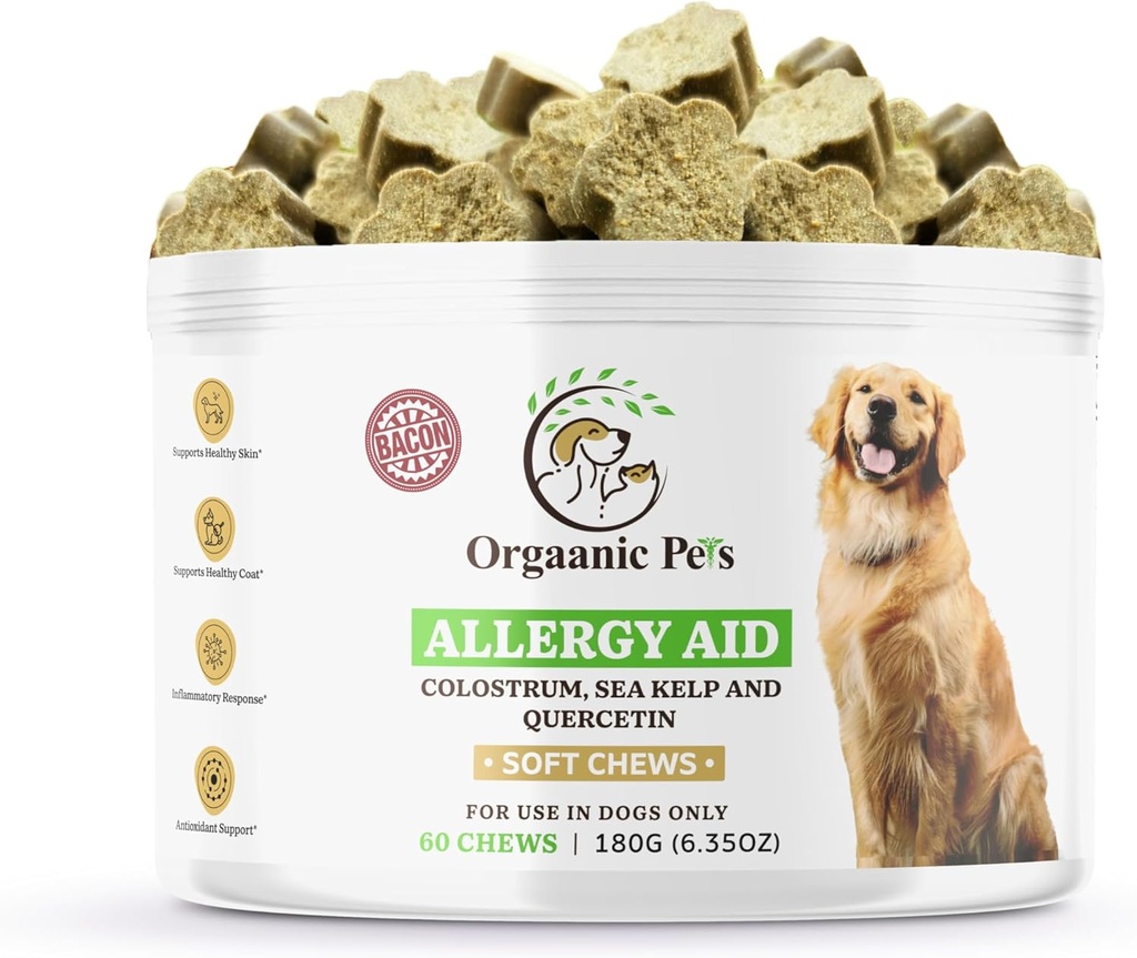 Herbal Dog Allergy Relief with SEA KELP - Colostrum - ››CETIN - Paddenstoelen - Omega + 11 Natuurlijke Allergie Relief Kruiden - Zachte Kauwen voor huid en seizoen Allergieën