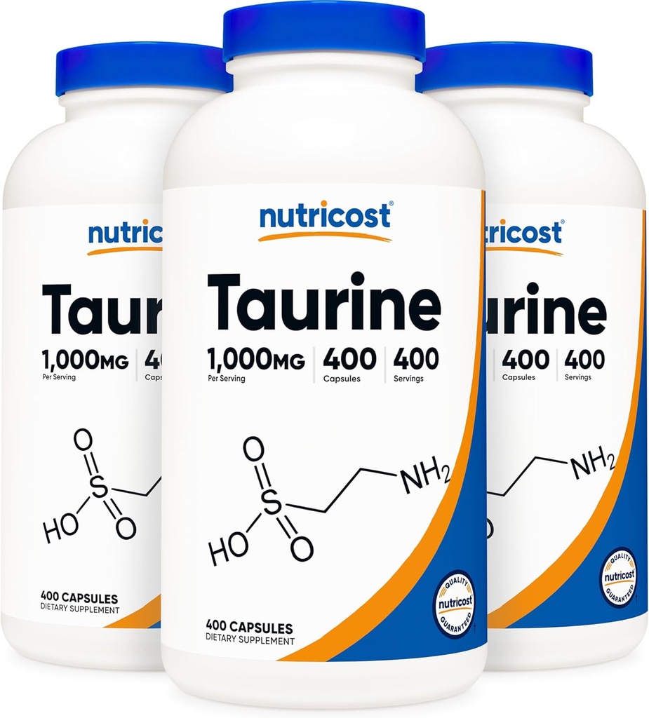 Nutricost Taurine 1000mg; 400 capsules (3 flessen)