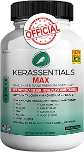 Kerassentials Max - Hair, Skin & Nails Support Supplement Biotine, Calcium, Magnesium, Folaat & Herbal Blend 