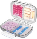 Fullicon Travel Pill Organizer, 4 Compartments Portable Pill Case, Moisture Proof Small Pill Box with Labels, Travel Pill Case with Double Lock, Pocket Pharmacy for Vitamin D3 & Fish Oil (Grey)