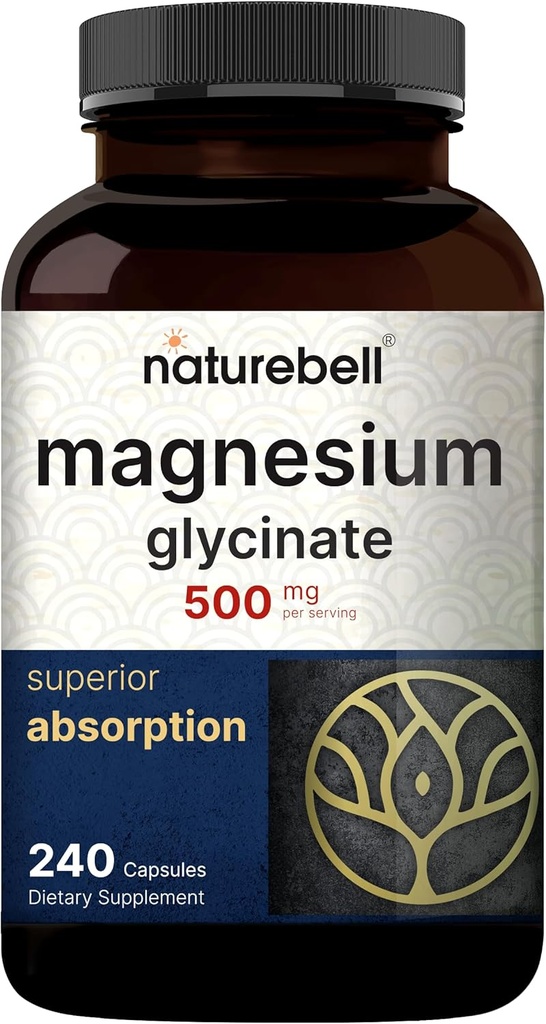 NatureBell Magnesium Glycinate Capsules 500mg & vitamine B Complex for Women 240 Veggie Capsules Bundle Pack 