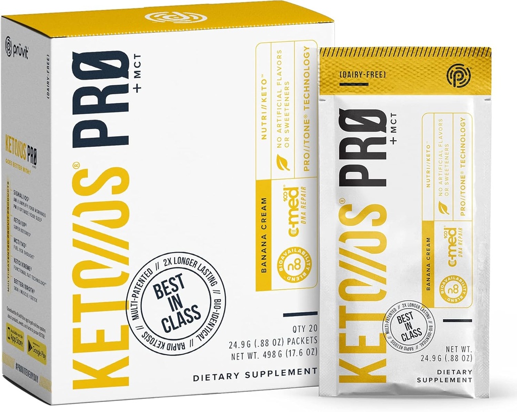 Pruvit Keto//OS Pro Banana Cream + MCT Ketones - Keto//OS Pro Supplement for Energy Boost, Better Digestie and Helps Combating The Aging Process - 20 Packets