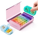 Zannaki Metal XL Weekly pil Organizer 2 keer per dag, grote reizen dagelijkse pil doos 7 dag, draagbare week twee keer pil houder Container, AM PM pil geval voor medicijnen vitamine medicatie supplement, roze